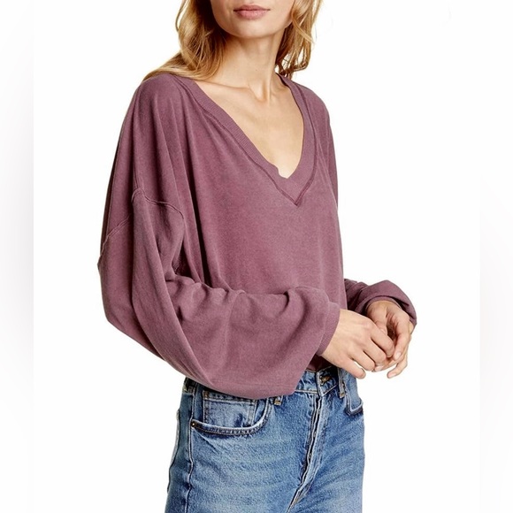 Free People We The Free Buffy Cropped Tee in Mulberry Plum Oversized Top Size XS - Picture 2 of 10